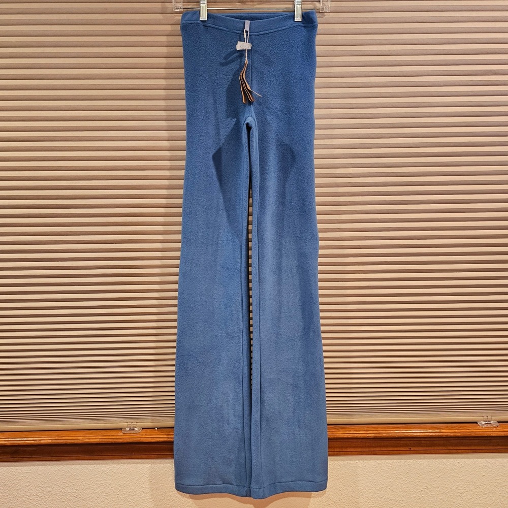 SKIMS Womens Fleece Lounge Pants Blue Straight Leg Zipper Pocket XS